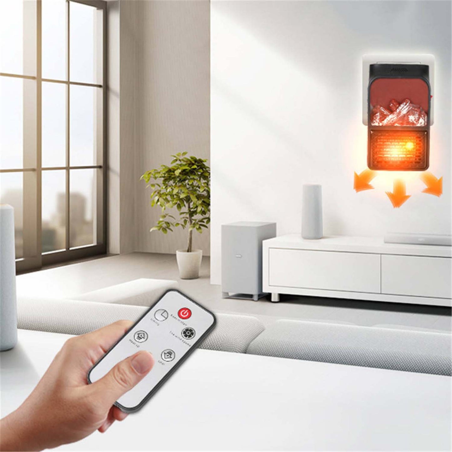 Portable Electric Fireplace Room Heater (1000W) – Wall-Outlet Mini Stove with Realistic LED Flame & Remote | 4.9⭐⭐⭐⭐⭐ Rating | Trusted By 9000+ Happy Buyers