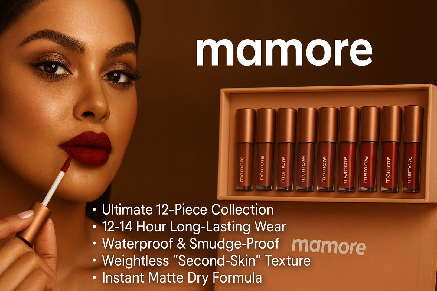 The Empress Collection: Mamore 12-Piece Matte Liquid Lipstick Set – Waterproof, Long-Lasting Velvet Finish | 4.9⭐/5 Rated by 17000+ Confident Woman
