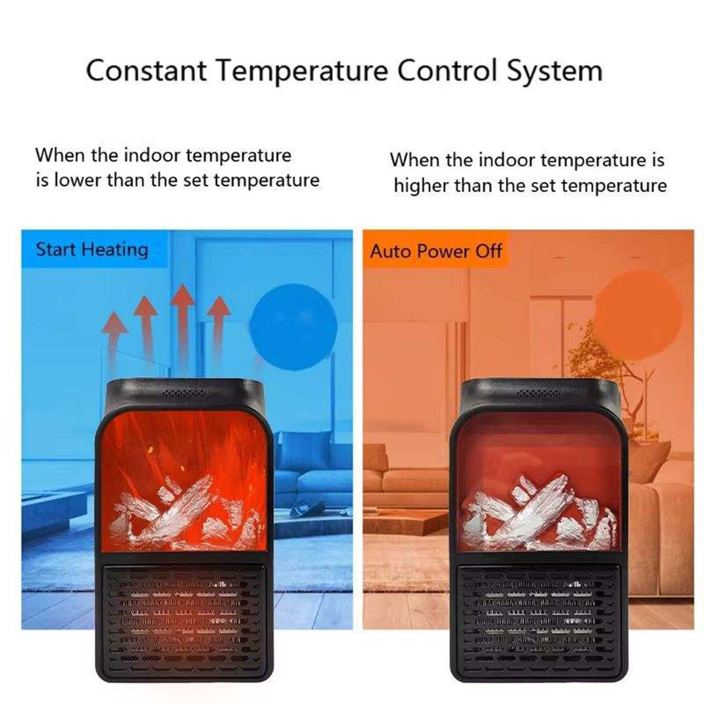 Portable Electric Fireplace Room Heater (1000W) – Wall-Outlet Mini Stove with Realistic LED Flame & Remote | 4.9⭐⭐⭐⭐⭐ Rating | Trusted By 9000+ Happy Buyers