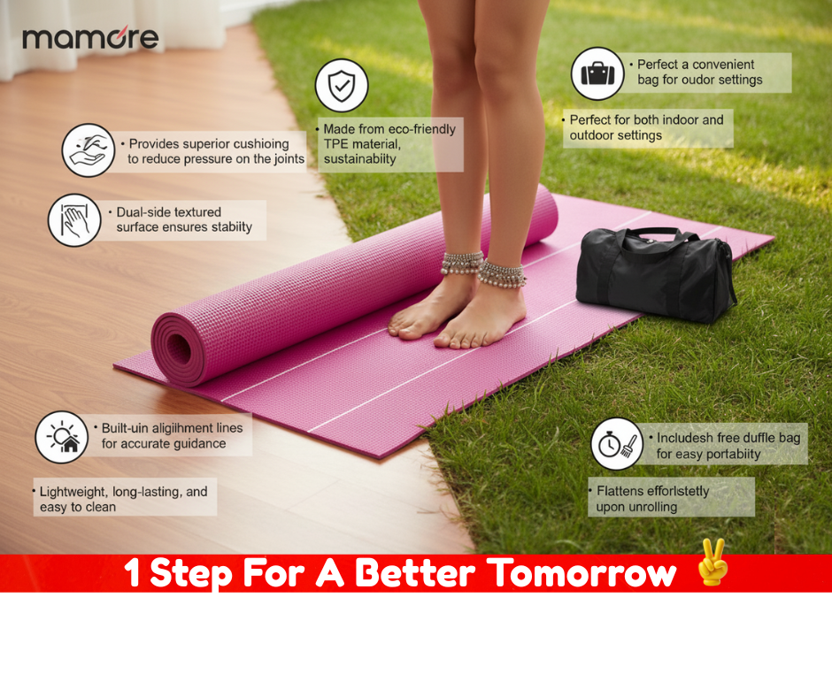 Mamore Eco-Friendly TPE Yoga Mat with Alignment Lines | Optimal Comfort & Stability for Yoga, Gym & Fitness