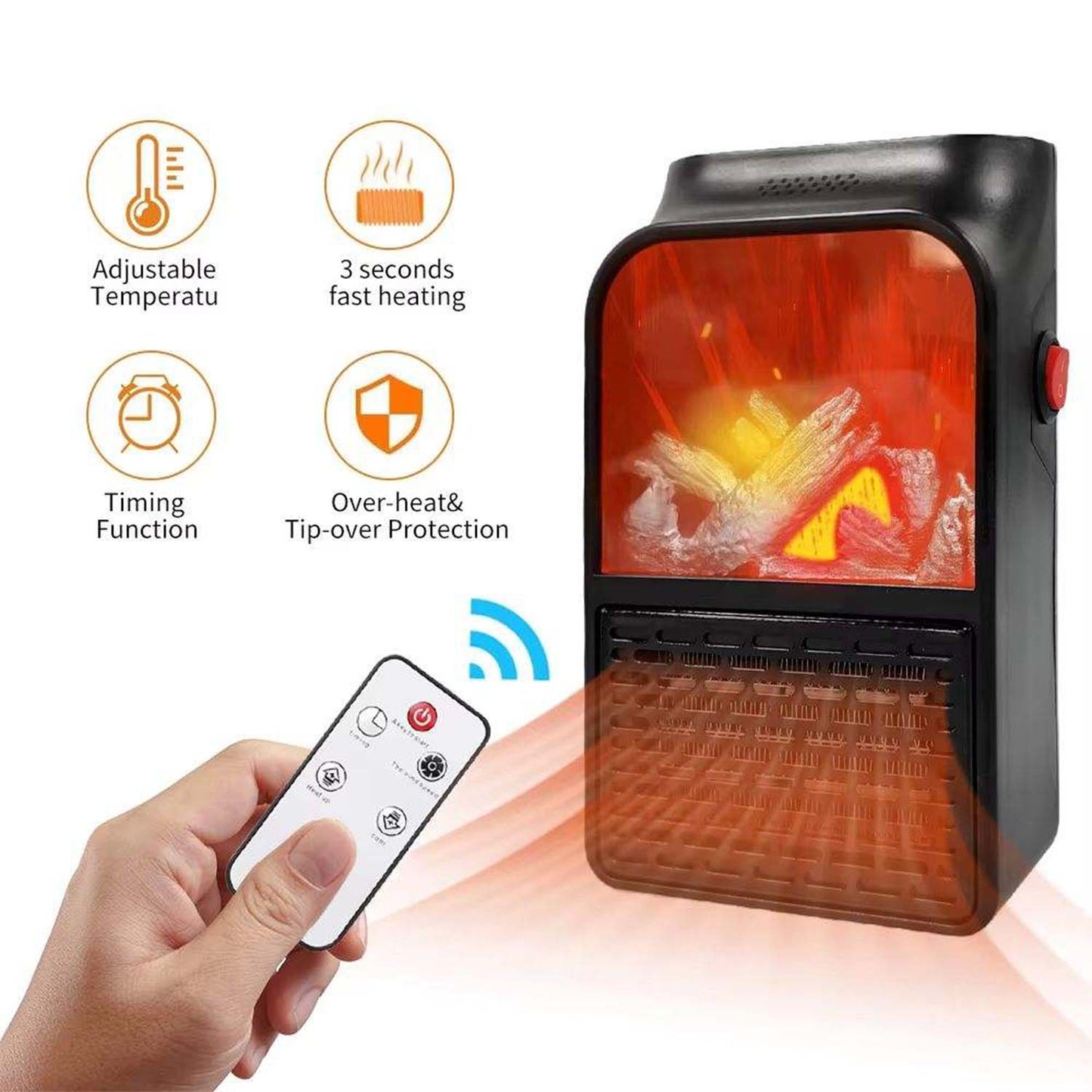 Portable Electric Fireplace Room Heater (1000W) – Wall-Outlet Mini Stove with Realistic LED Flame & Remote | 4.9⭐⭐⭐⭐⭐ Rating | Trusted By 9000+ Happy Buyers