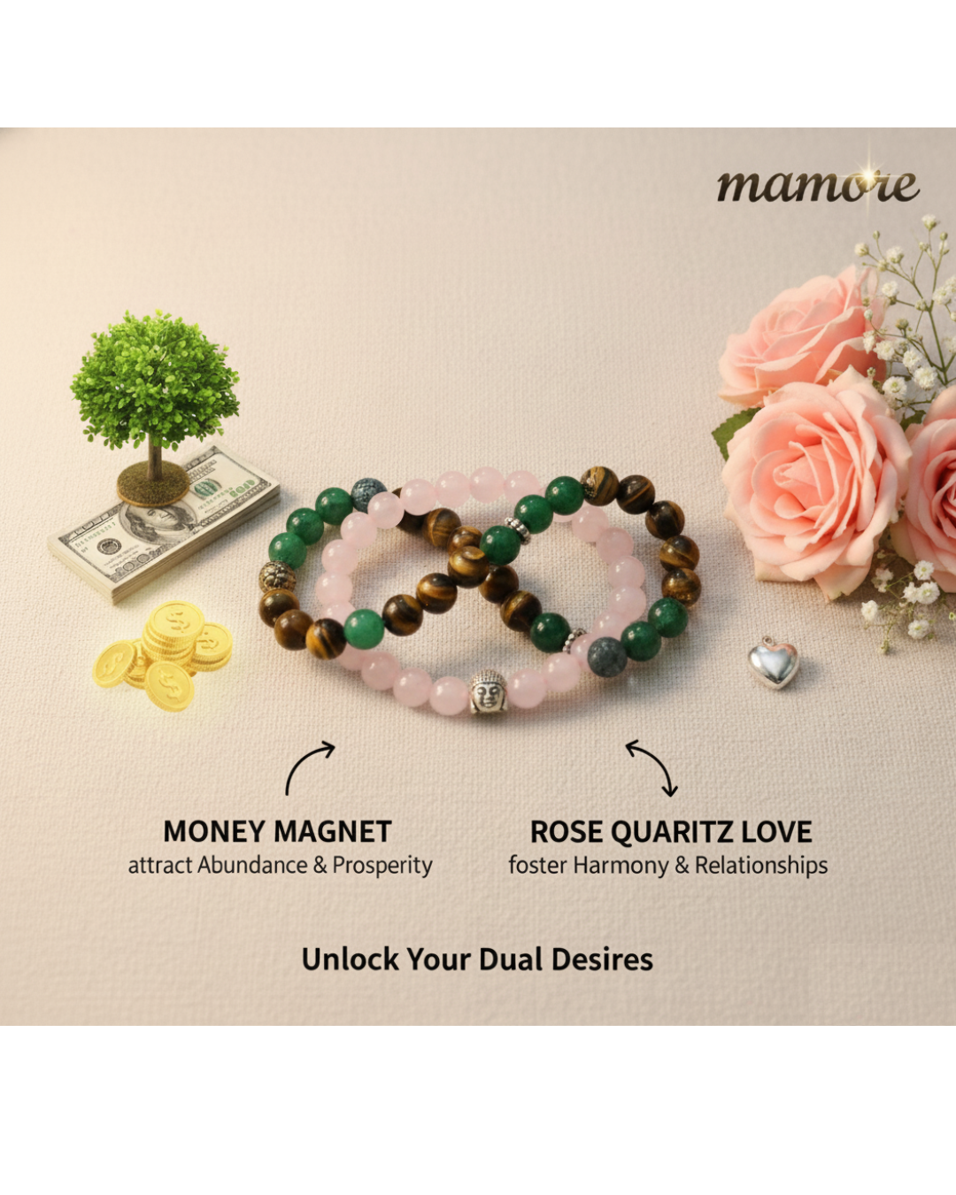 Money Magnet and Rose Quartz Love Combo: Attract Wealth & True Love |4.9star 4.9⭐⭐⭐⭐⭐ Rated!! Trusted By 10k+ Devotee