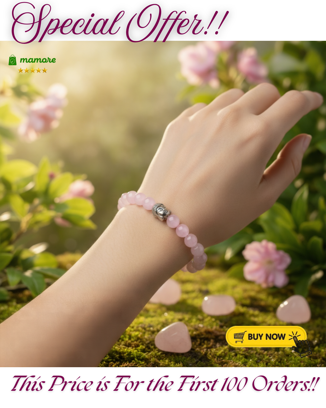 Rose Quartz Stones Bracelet - Embrace Love, Harmony & Inner Peace | Buy-1-Get-1-Free | 4.9star⭐⭐⭐⭐⭐ Rating!!