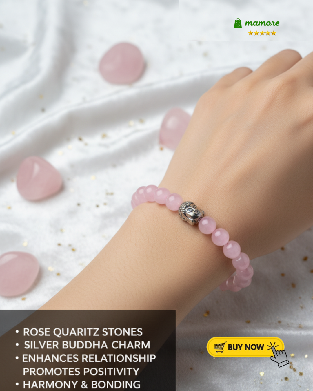 Rose Quartz Stones Bracelet - Embrace Love, Harmony & Inner Peace | Buy-1-Get-1-Free | 4.9star⭐⭐⭐⭐⭐ Rating!!
