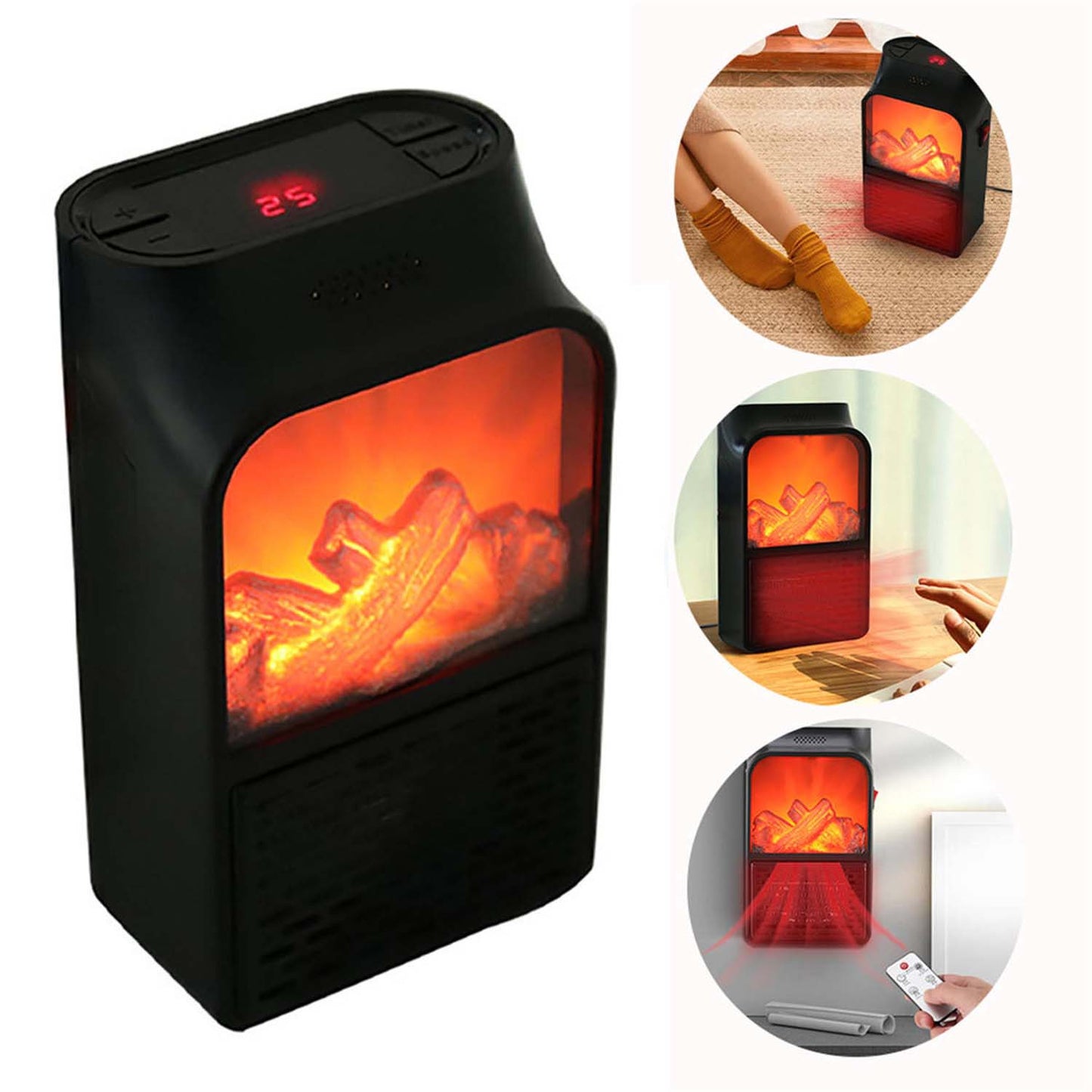 Portable Electric Fireplace Room Heater (1000W) – Wall-Outlet Mini Stove with Realistic LED Flame & Remote | 4.9⭐⭐⭐⭐⭐ Rating | Trusted By 9000+ Happy Buyers